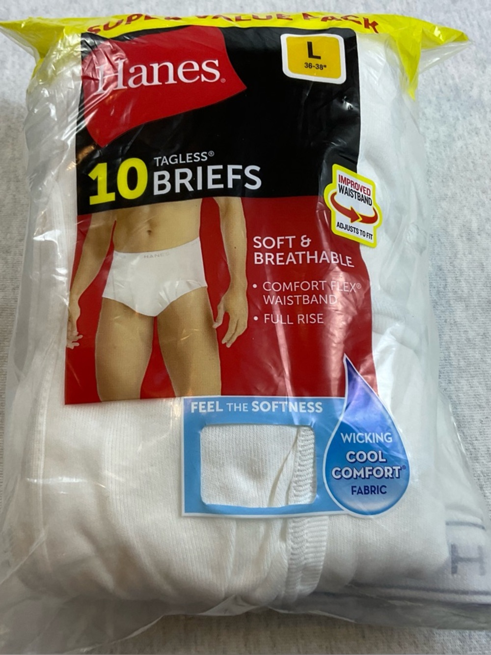 Hanes 10-Pack Tagless White Briefs for Men’s Large 100% cotton Full rise Soft - Picture 2 of 10